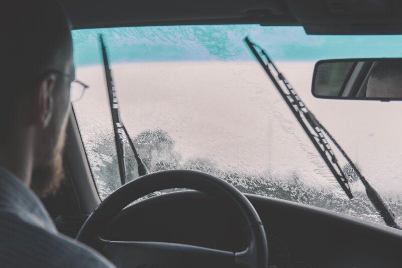 car, windshield, driving, raining, windshield wipers, guy, man, people, car wallpapers, steering wheel, gray rain