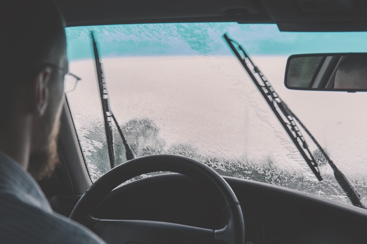 car, windshield, driving, raining, windshield wipers, guy, man, people, car wallpapers, steering wheel, gray rain