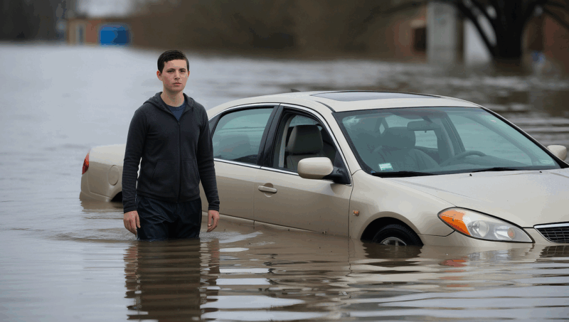 flood, car, calamity, water, landscape, city, rain, nature, ai generated